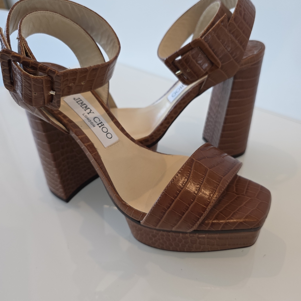 Jimmy Choo Brown Croc-Embossed Platforms